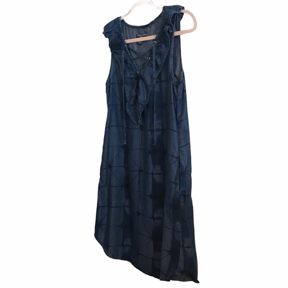Chelsea Theodore Chambray Ruffle Sleeveless Dress - Picture 2 of 6